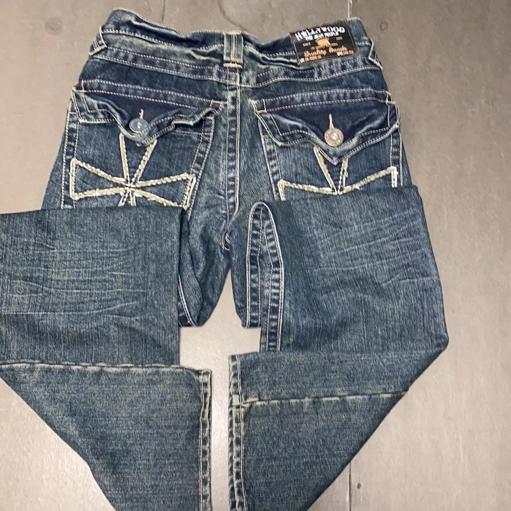 Hollywood The Jean People Size 16 Low Boot Cut Faded Denim Jeans - Picture 7 of 14